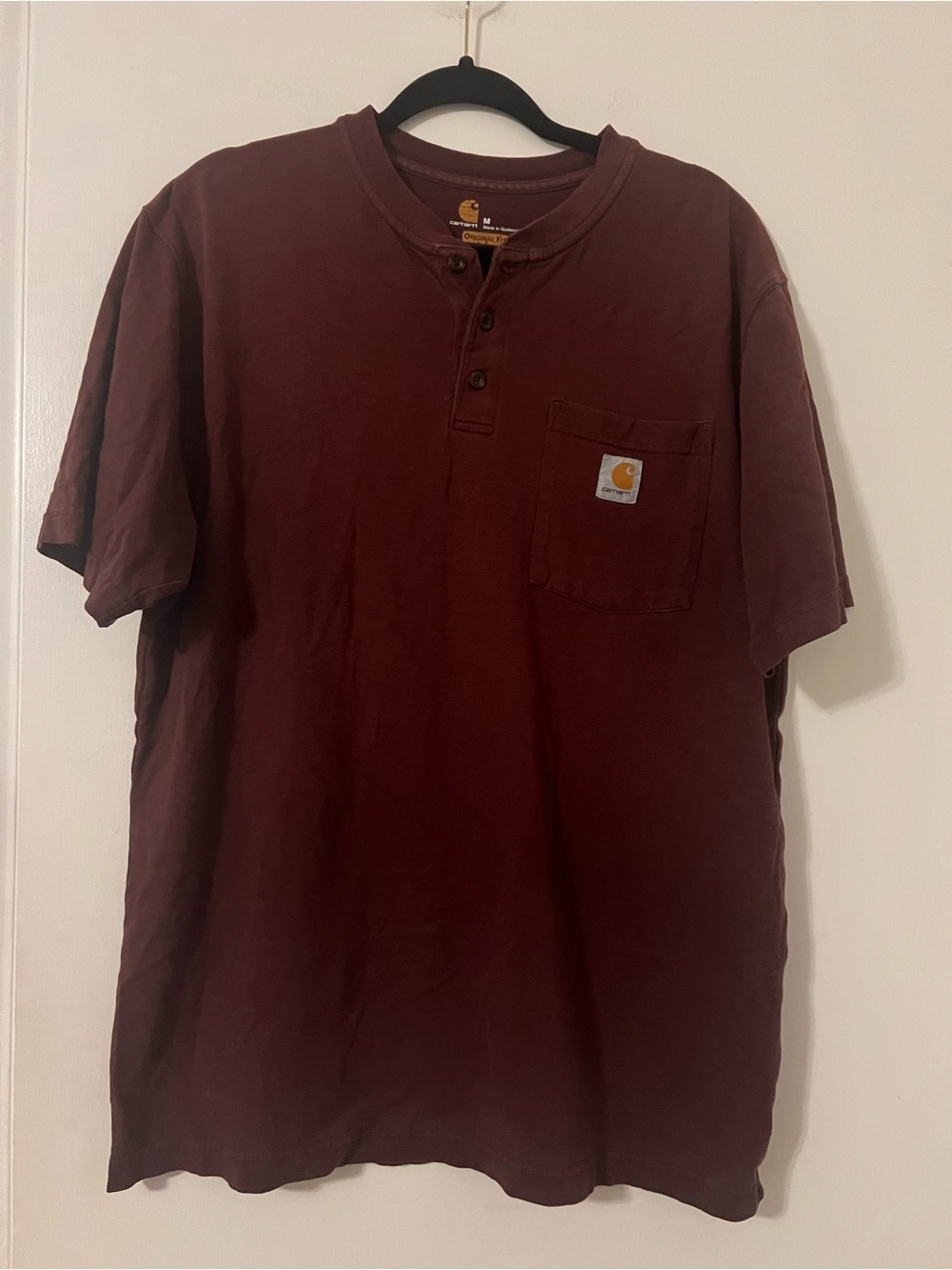 Carhartt Men's Short Sleeve Henley Pocket T-Shirt in Dark Brown size M (AA102)